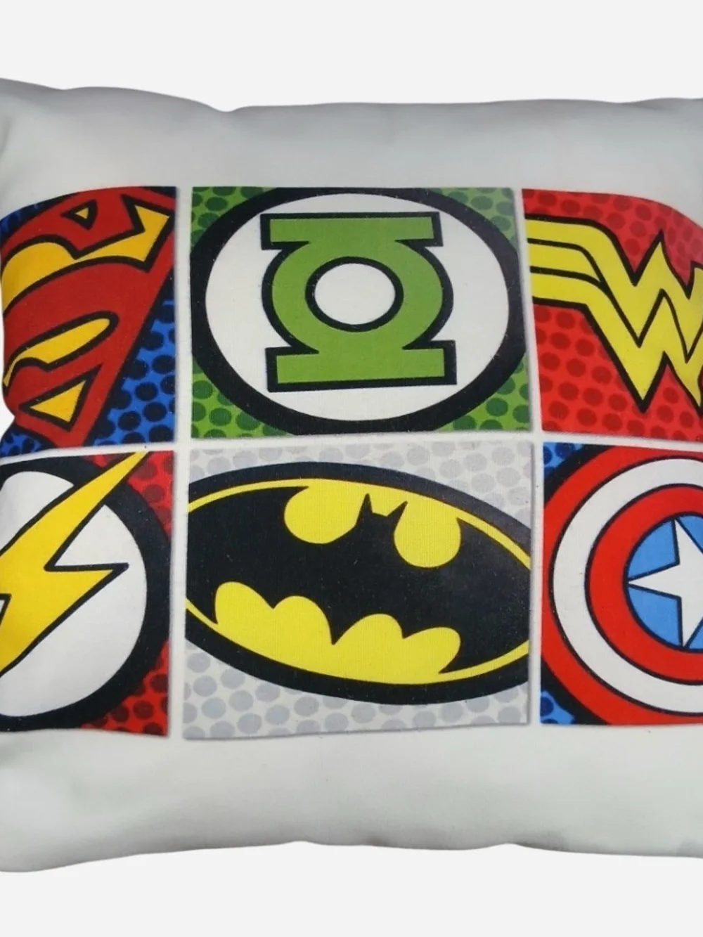 DC Comics Multicolor Superhero Logo Pillow - Black, Yellow, Red, Green, Blue
